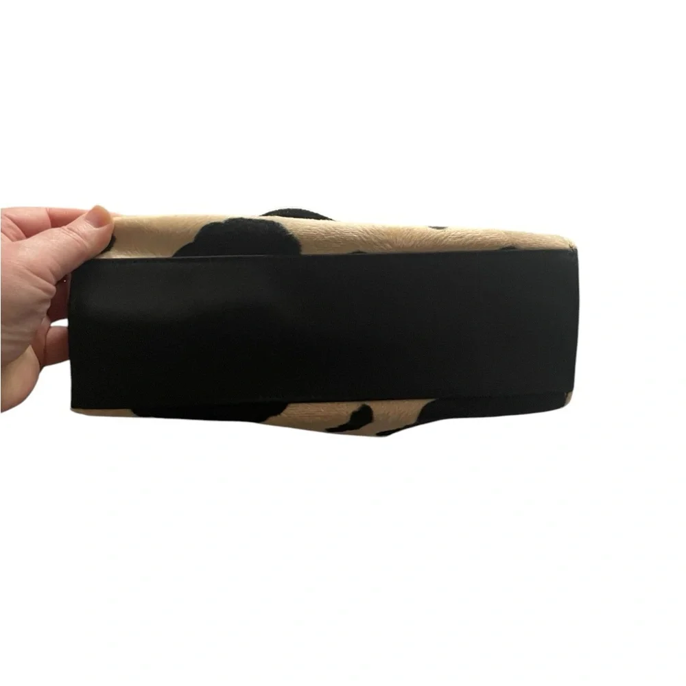 EUC Faux Fur Cow Animal Print Black and Tan Shoulder Tote Bag - Picture 7 of 8